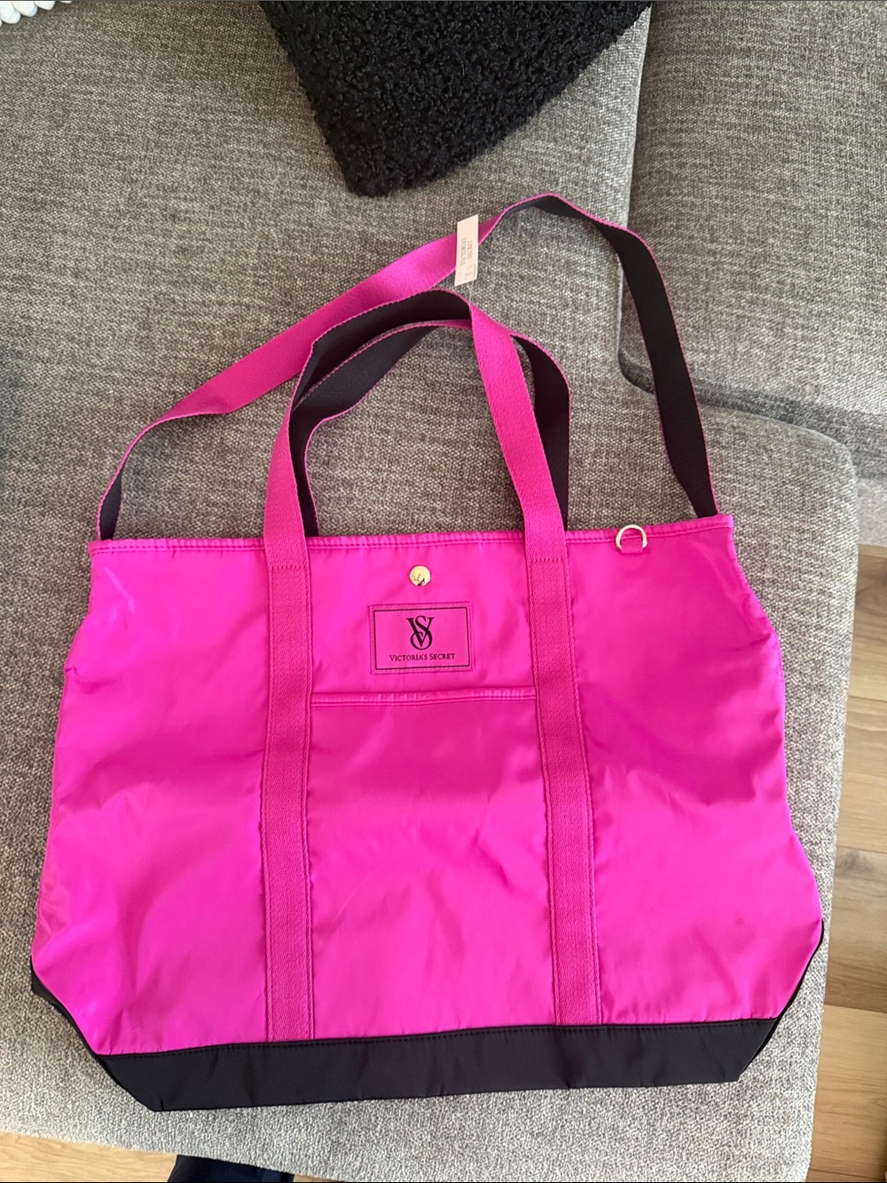 Victoria's Secret Fuchsia Nylon Tote with Black Base and Straps